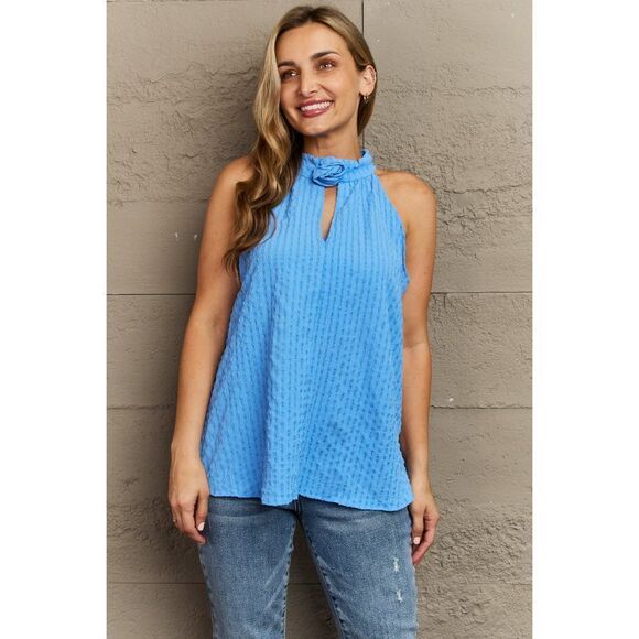 Culture Code Just For You Floral Corsage Halter Top In Boy Blue - Picture 3 of 6